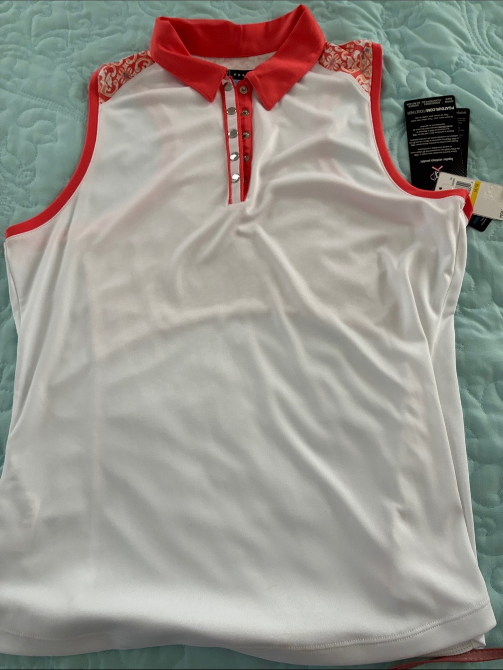Sleeveless White Polo Tank with Coral Trim golf shirt M airflux